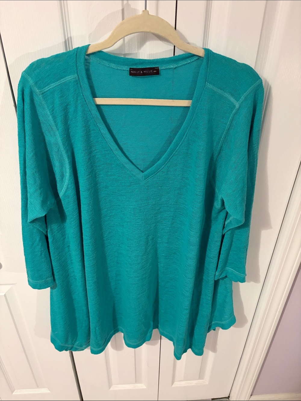 Nally & Millie Teal V-Neck Long Sleeve Top